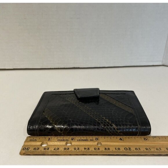 VTG 60s St Thomas Cowhide Leather Wallet Coin Purse Kiss Lock Black Reptile - Picture 8 of 9